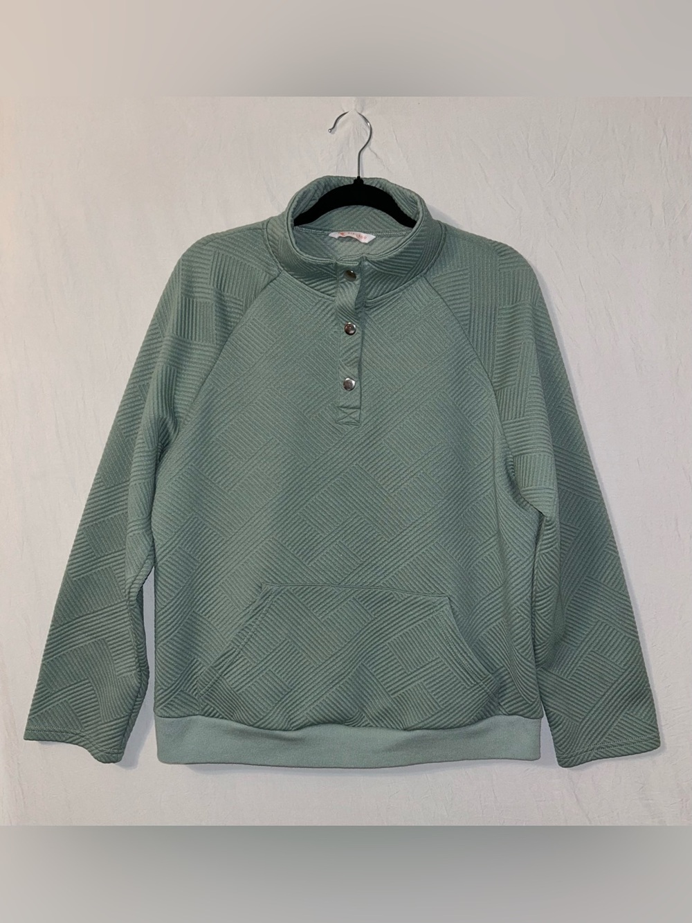 Kirundo Mock-Neck Pullover Snap Sweater - Sage Green XL mid-weight geometric